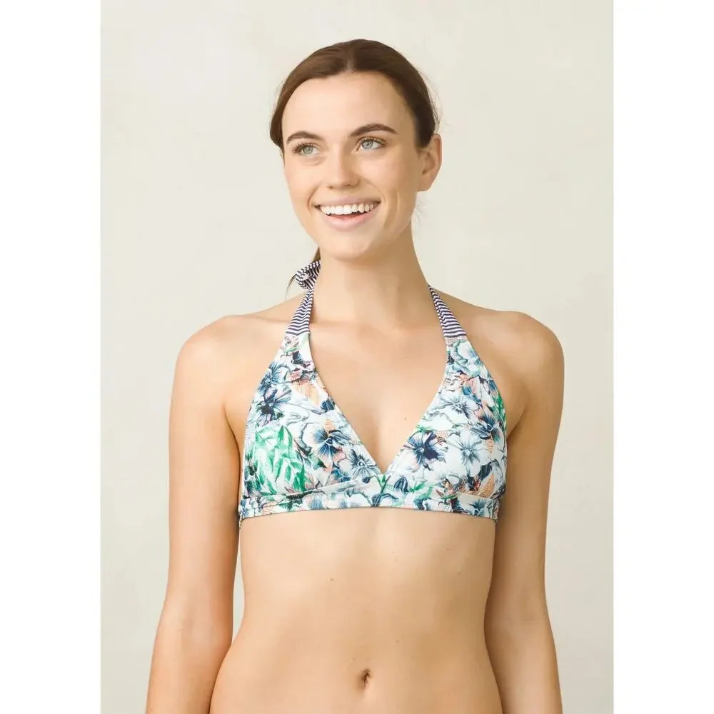 prAna Women's Halter Bikini Top Small Multicolor Floral Tropical Swimwear‎